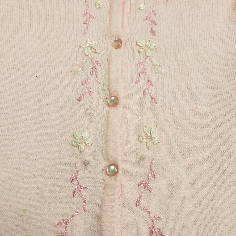 Carolyn‎ Taylor Womens Floral Embroidered Cardigan Sweater Size S Pink 92054